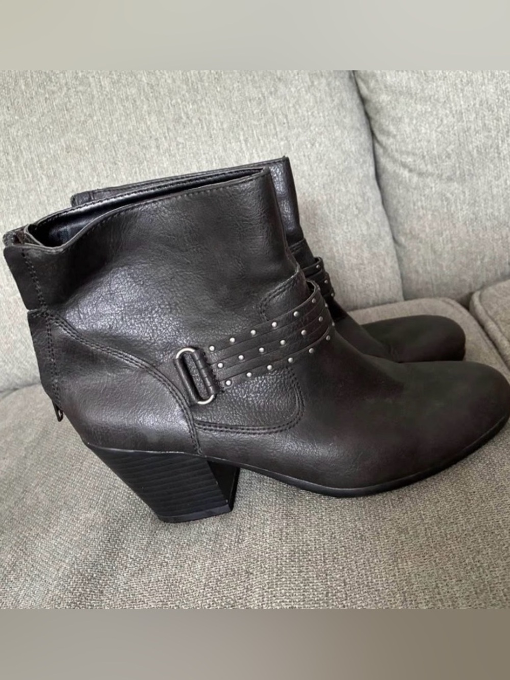 Women’s 8.5 Black Stud Strap Ankle Boots
